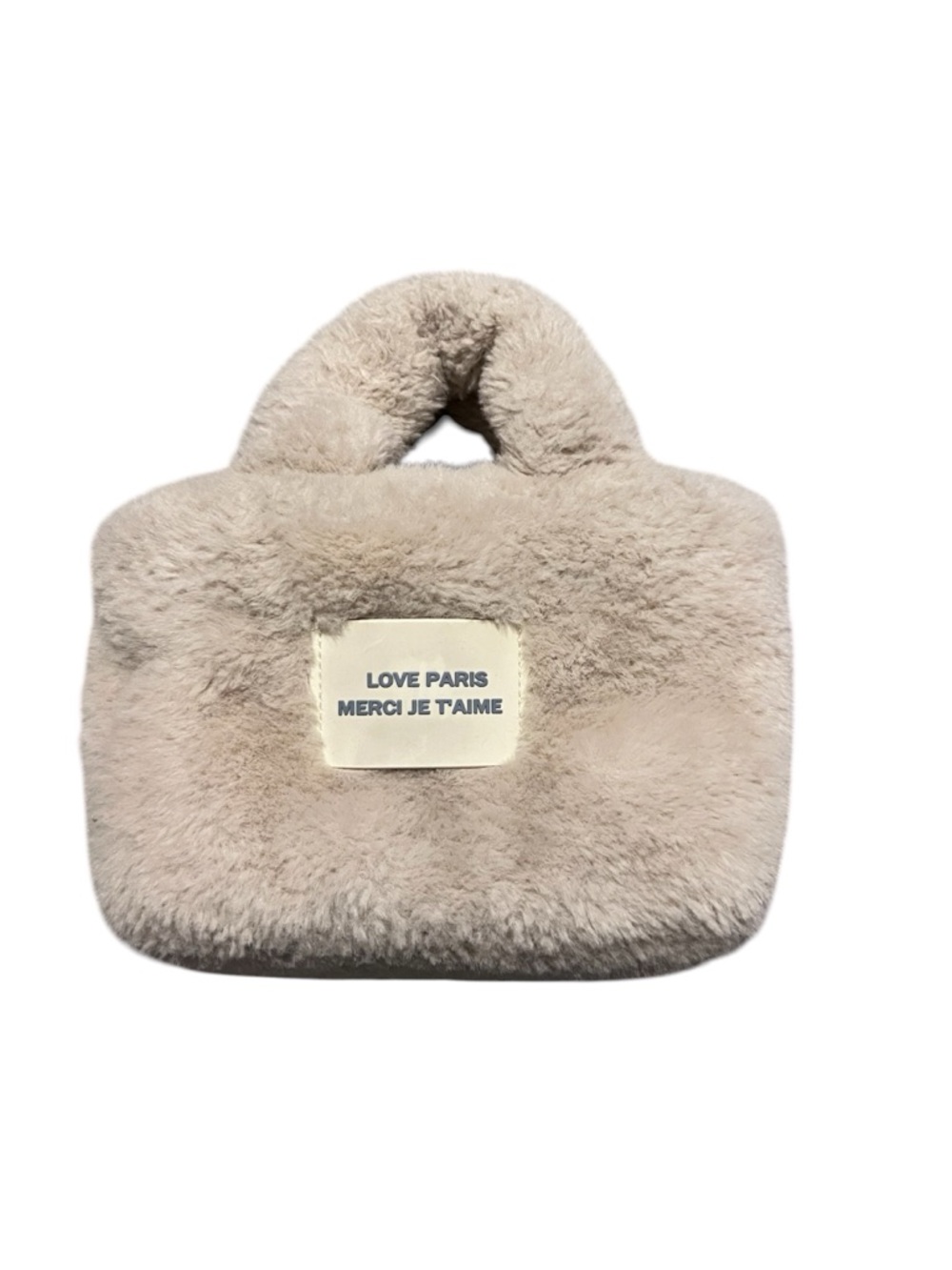 Zara Beige Faux Fur Kids Tote Bag with 'Love Paris' Patch